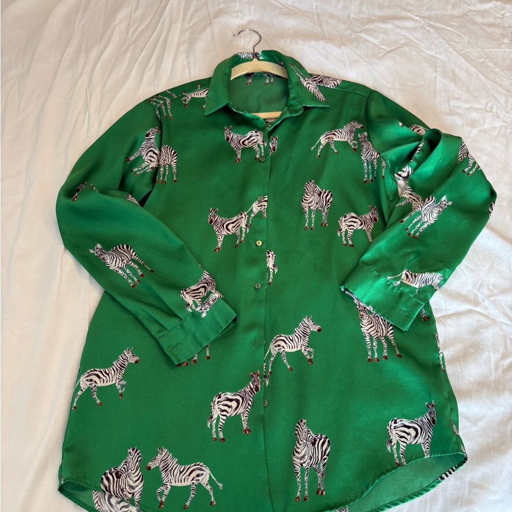 Green Zara Zebra Blouse